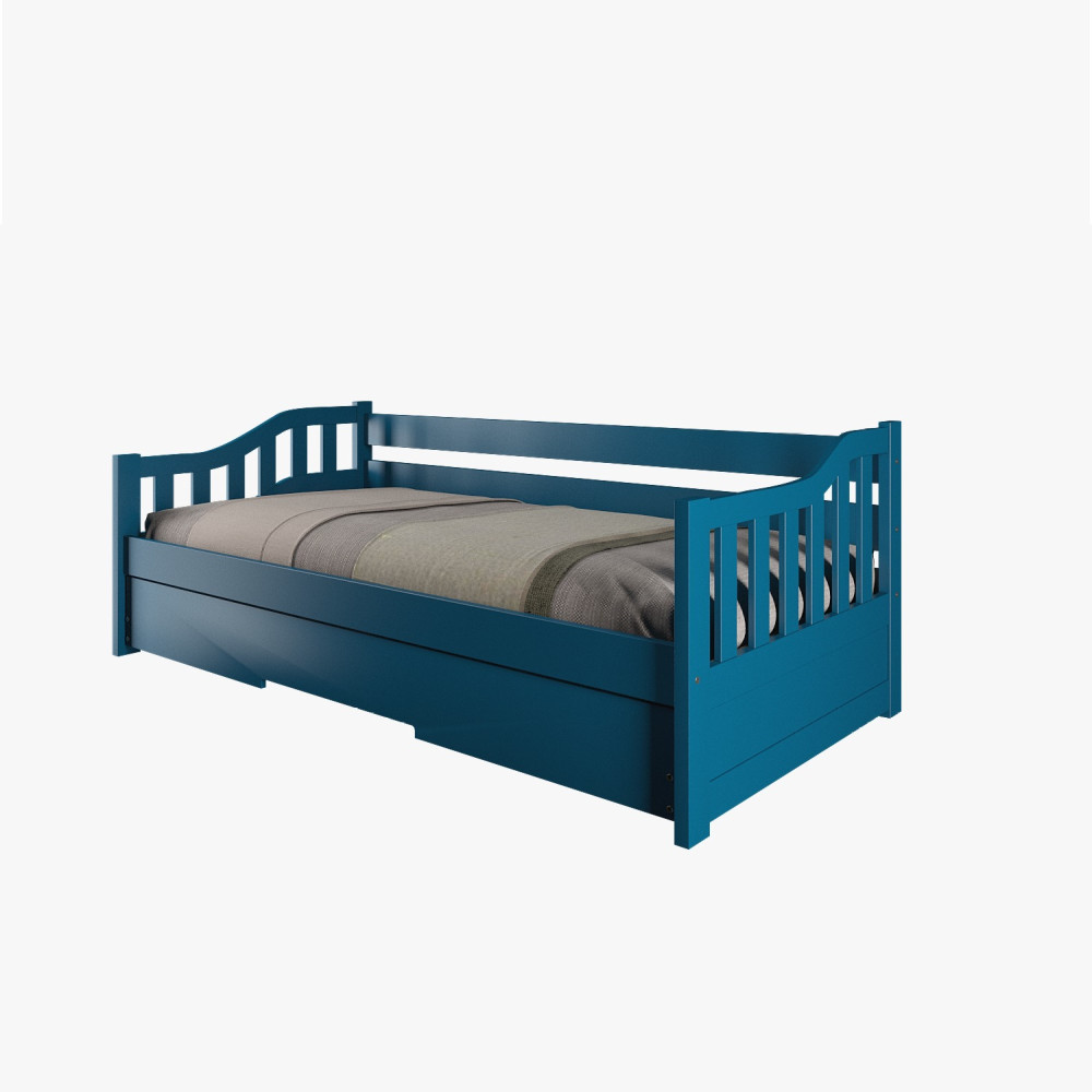 Bicama Infantil Azul com Cama Auxiliar de Madeira 197 X 74 Cm