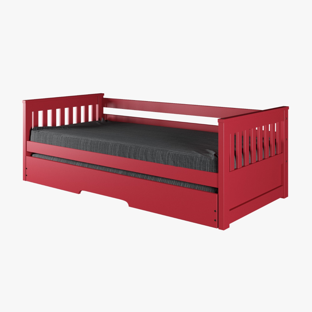 Bicama Infantil Vermelha Cama Auxiliar Madeira Maciça 200 X 70 Cm