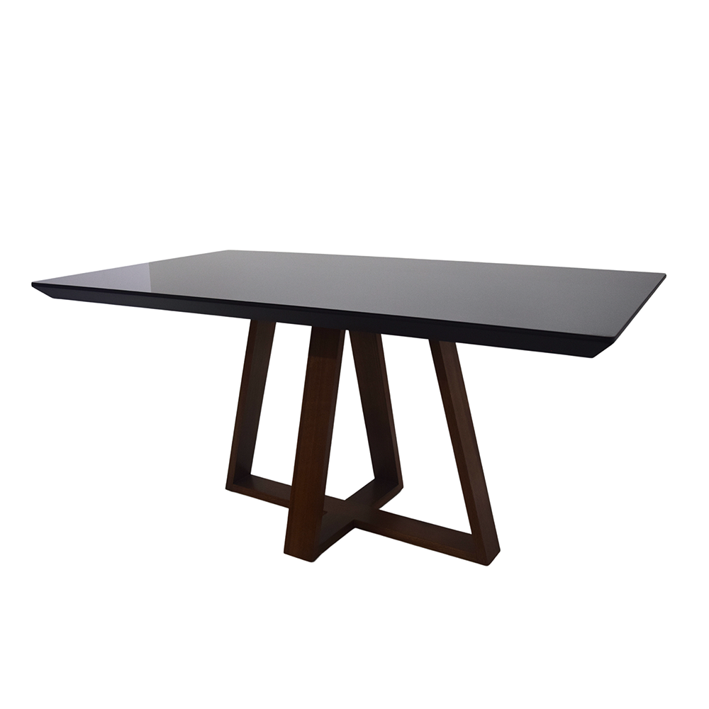 Mesa Jantar Tampo de Vidro Preto Base em X Pinhão 137 X 90 Cm