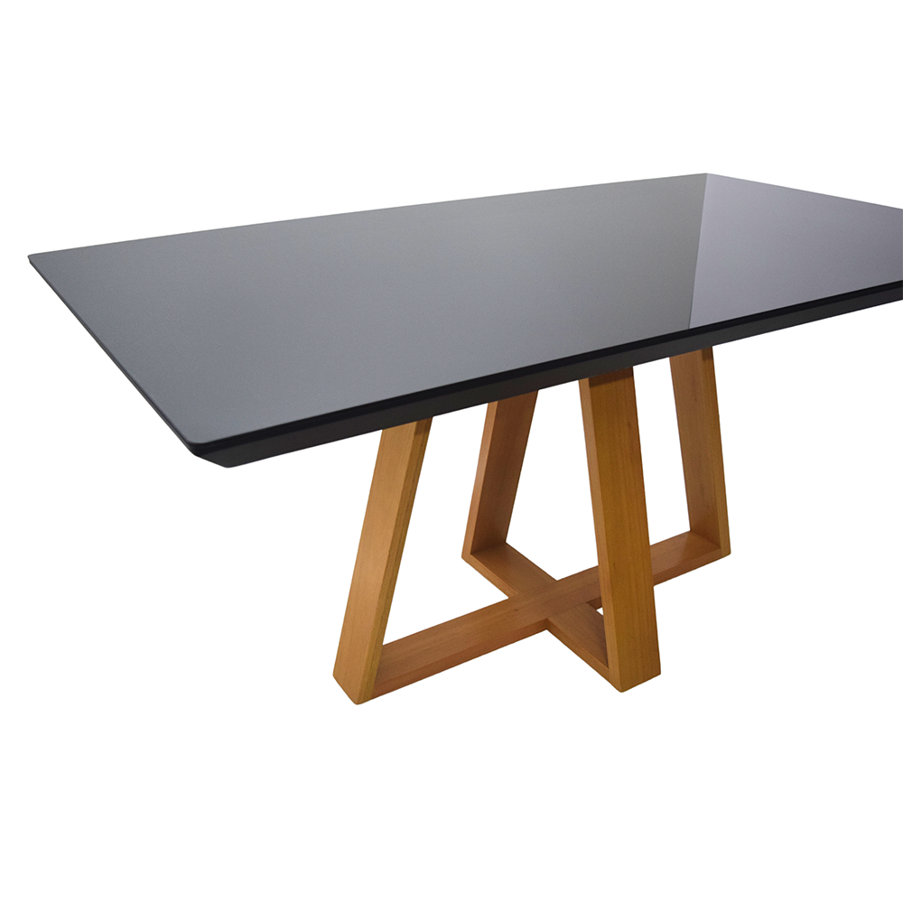 Mesa Jantar Tampo Vidro Preto Base X Cor Amêndoa 120 X 90 Cm