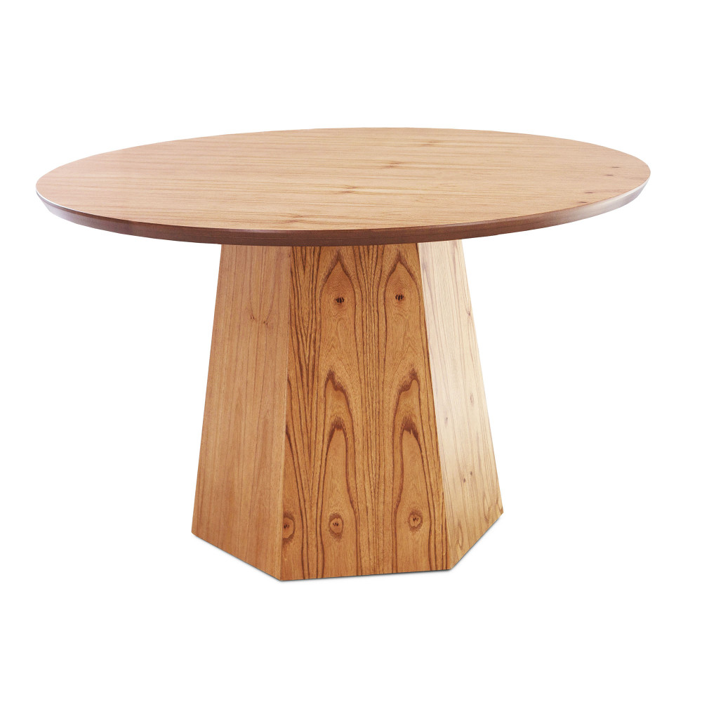 Mesa Redonda de Madeira 100 Cm Cor Natural com Base Hexagonal