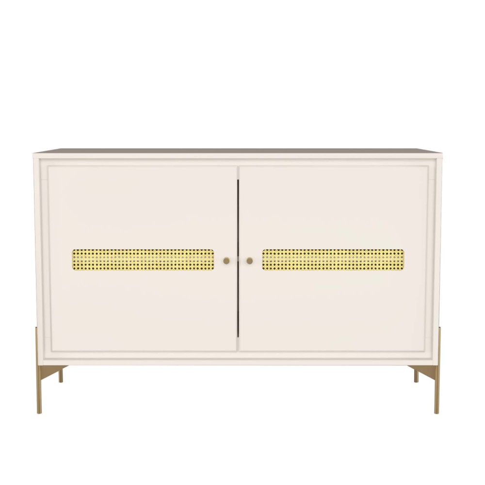 Balcão Buffet Alberty 113 Cm Off White Detalhe Chanfrado Palhinha