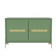 Balcão Buffet Alberty 113 Cm Cor Verde com Portas Detalhe Chanfrado e Palhinha Central