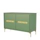 Balcão Buffet Alberty 113 Cm Cor Verde com Portas Detalhe Chanfrado e Palhinha Central