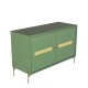 Balcão Buffet Alberty 113 Cm Cor Verde com Portas Detalhe Chanfrado e Palhinha Central