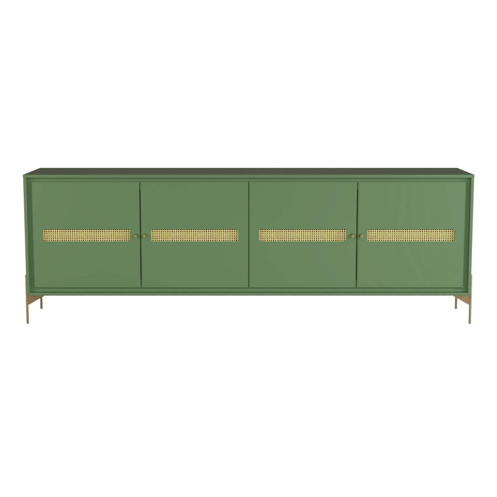 Balcão Buffet Alberty 220 Cm Verde Portas Chanfradas e Palhinha