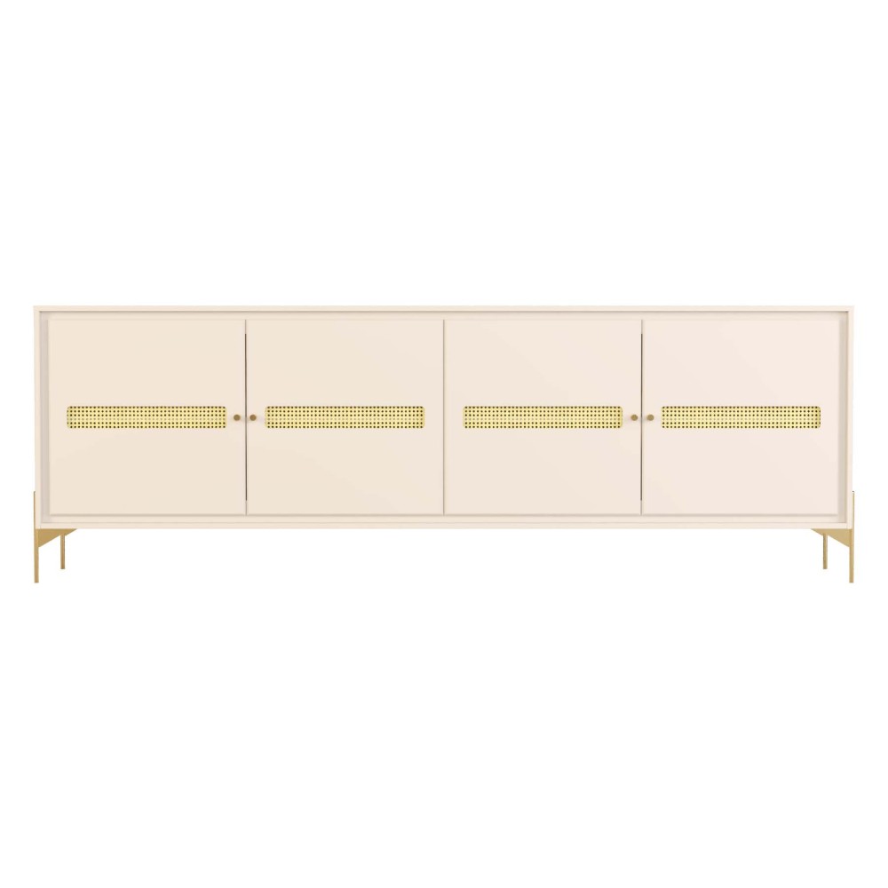 Balcão Buffet Alberty 220 Cm Off White Portas Chanfrado Palhinha