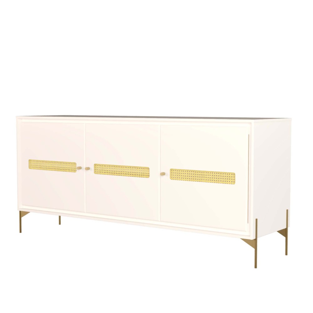 Balcão Buffet Alberty 167 Cm Branco Portas Chanfrado e Palhinha