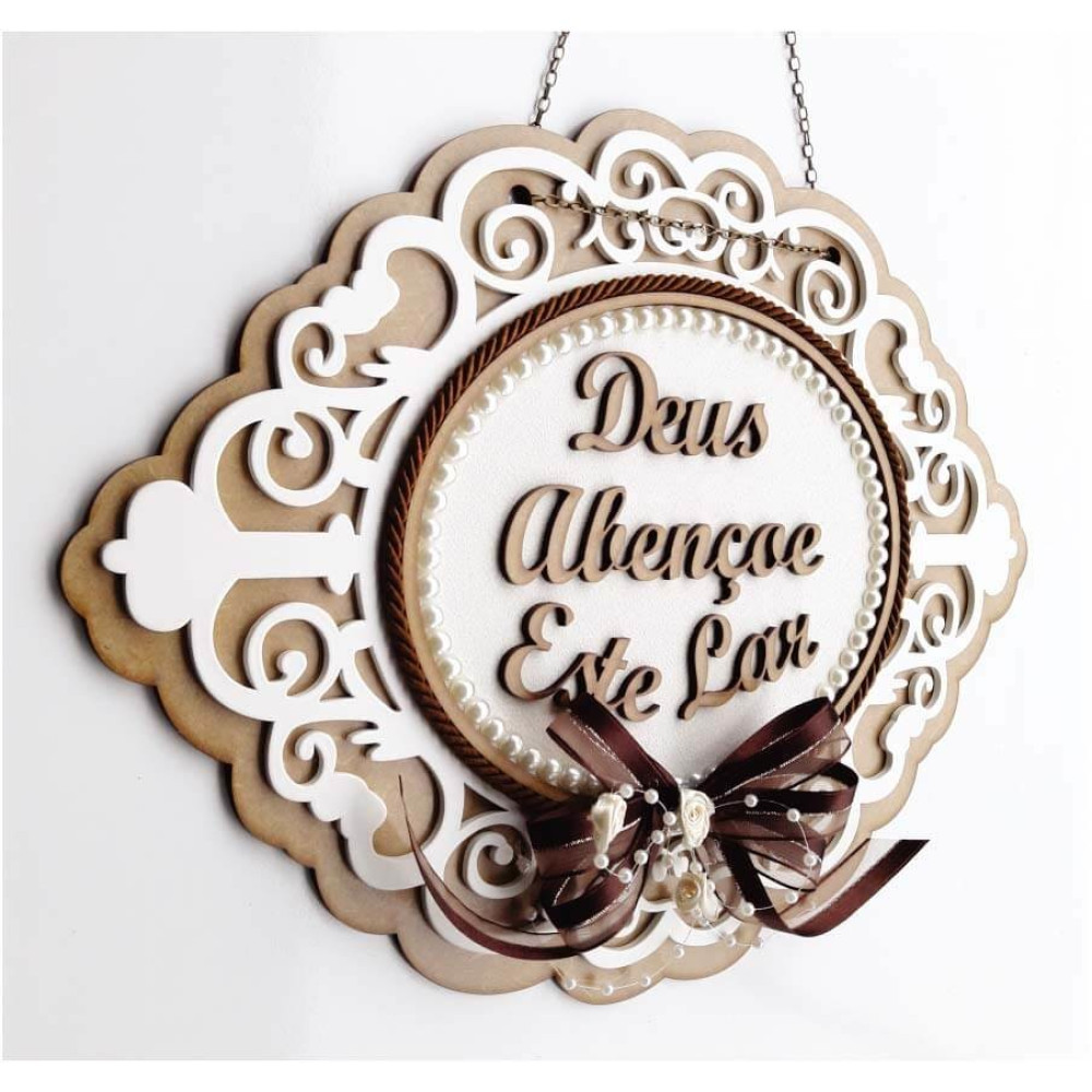 Quadro Decorativo com Escrita Deus Abençoe Cor Branco 37 X 28 Cm