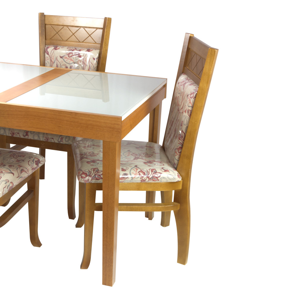 Conjunto Mesa de Jantar Extensível e 6 Cadeiras Estofadas Amêndoa