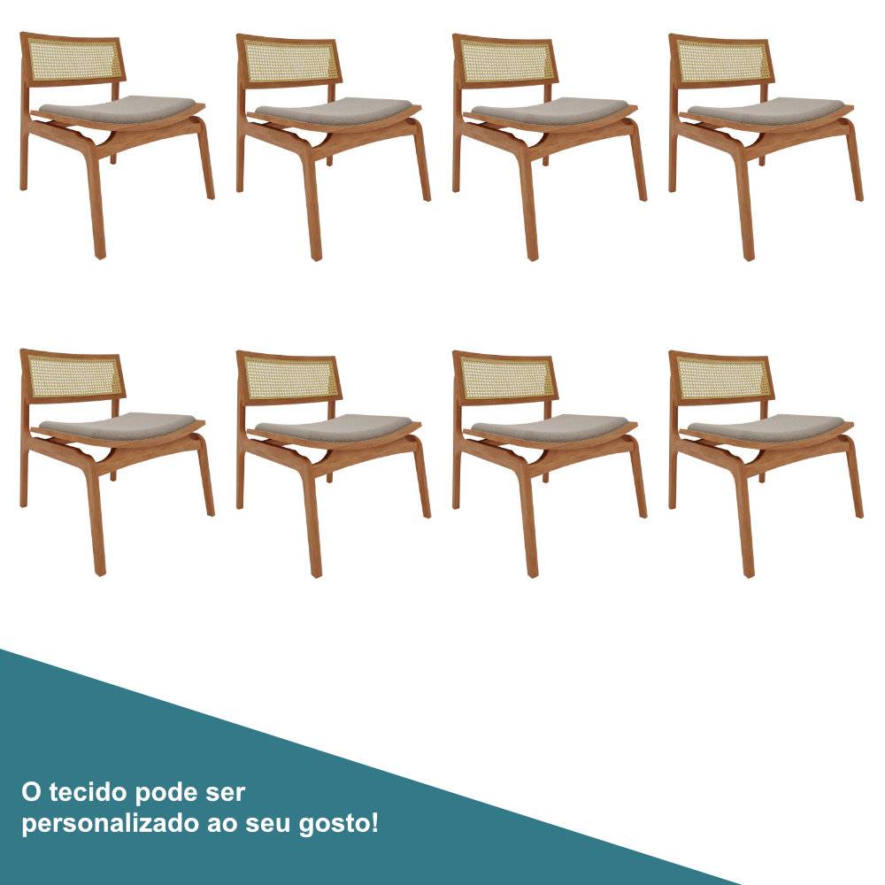 Conjunto 8 Poltronas Suíça Assento Curvo Amêndoa com Palhinha