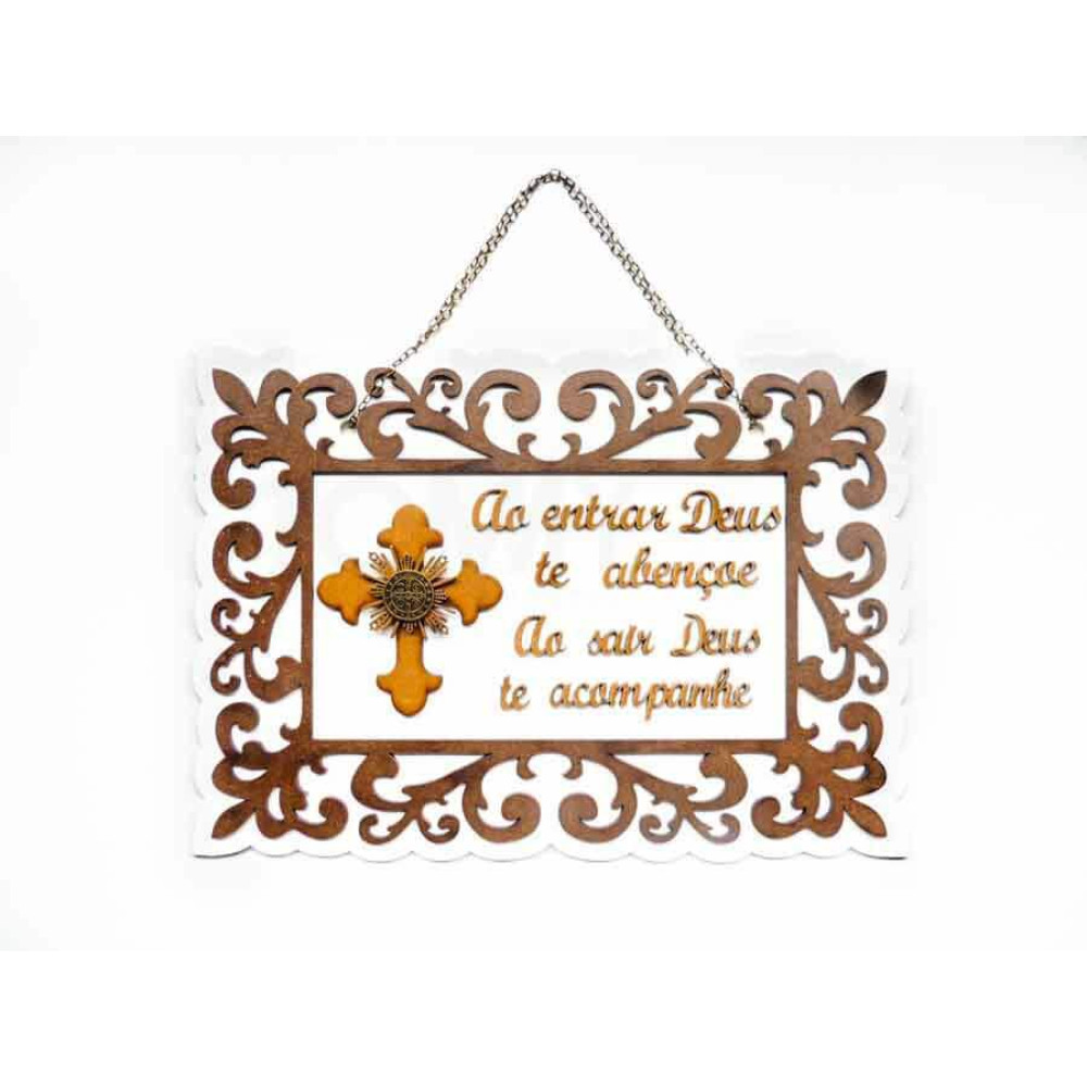 Placa Decorativa de Madeira para a Casa Arabescos Frase de Deus