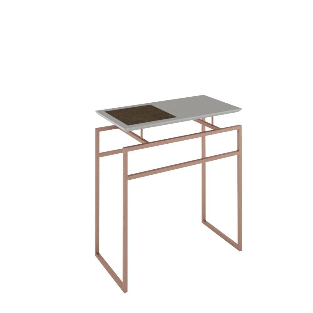 Mesa Lateral Sofá Brasília Off White com Metal Dourado