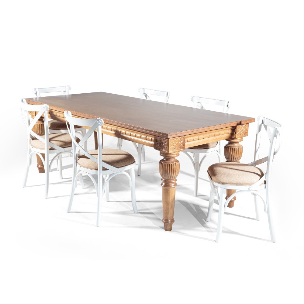 Conjunto Sala de Jantar 6 Cadeiras X Branco Provençal com Mesa