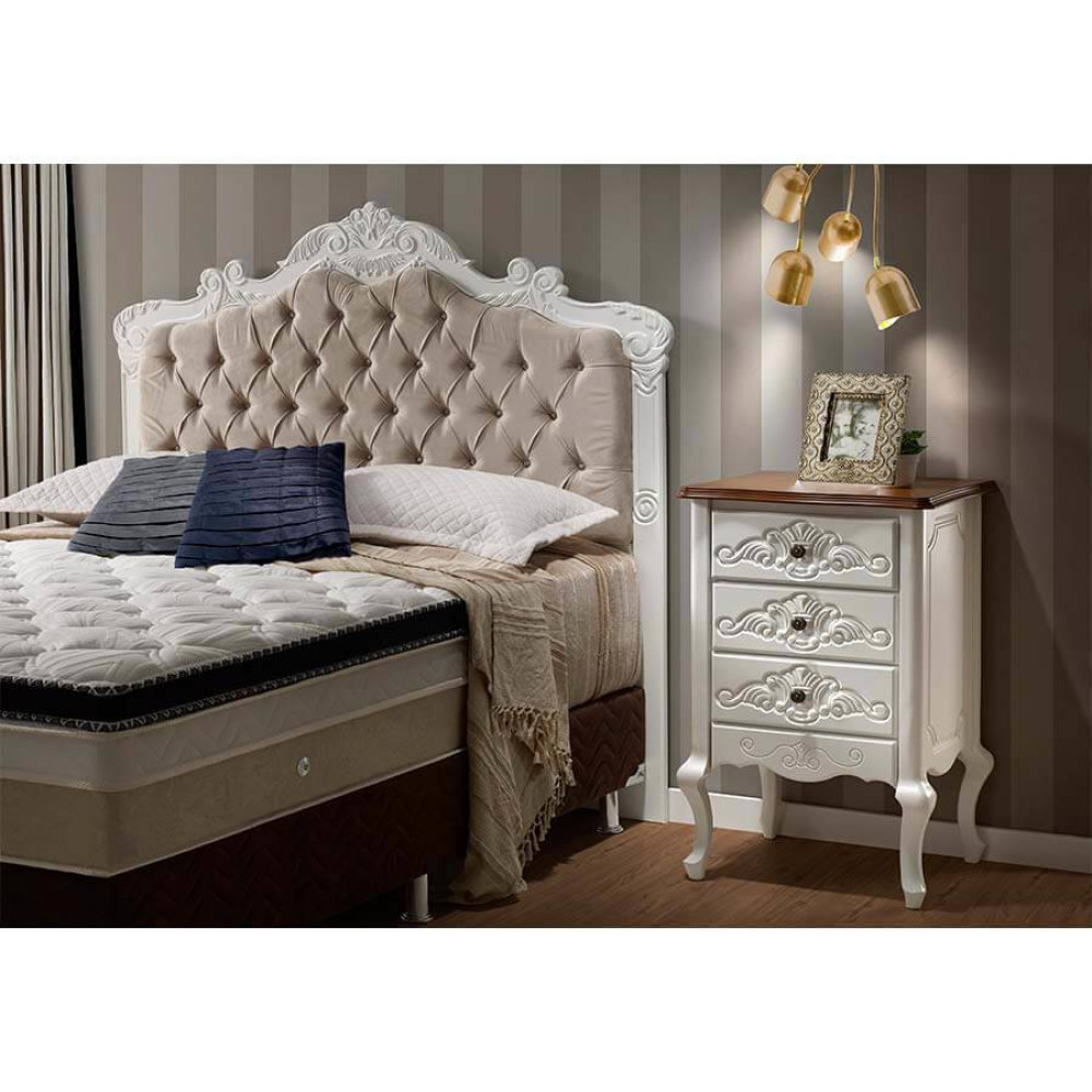 Cabeceira para Cama Box em Madeira Estofada Queen Size Cor Branco