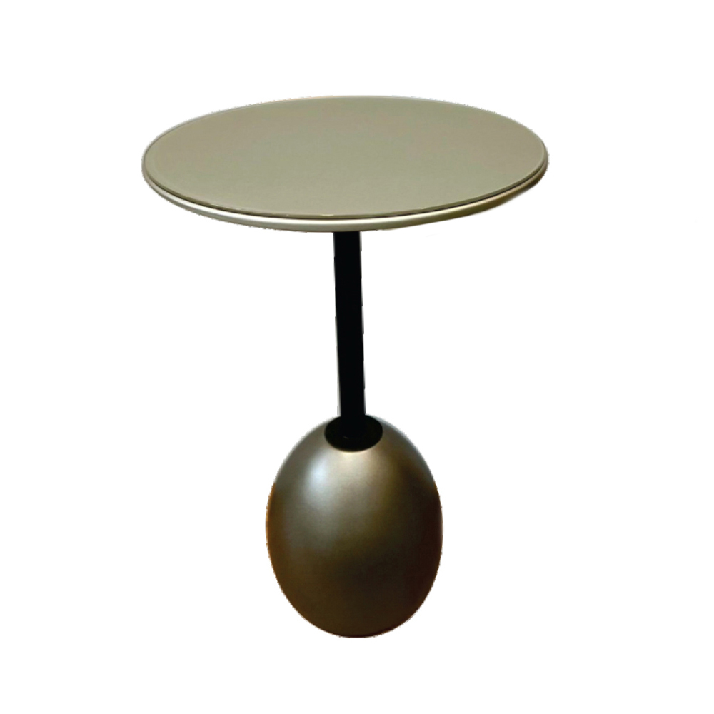 Mesa Lateral Baixa Tampo Vidro Temperado 32 Cm Ø Base Mdf Pé Oval