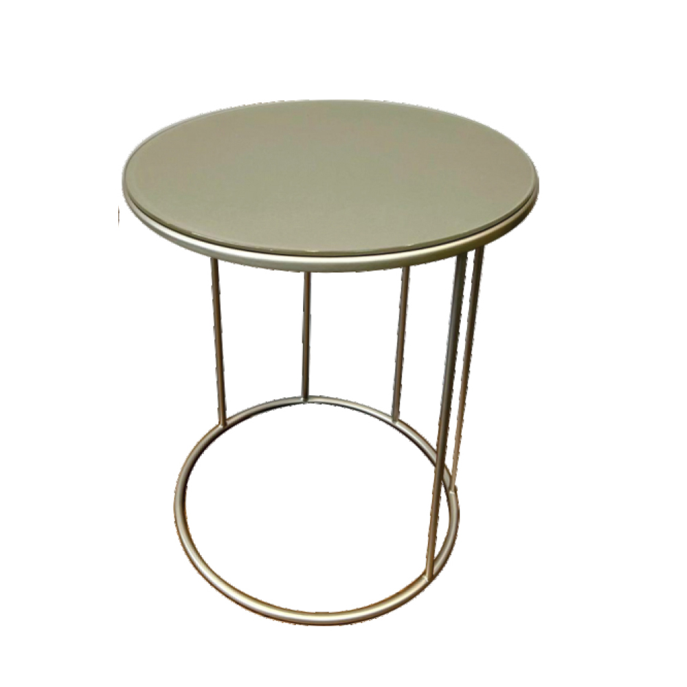 Mesa de Apoio 45 Cm Ø Pé Circular Metal Dourado Tampo Vidro