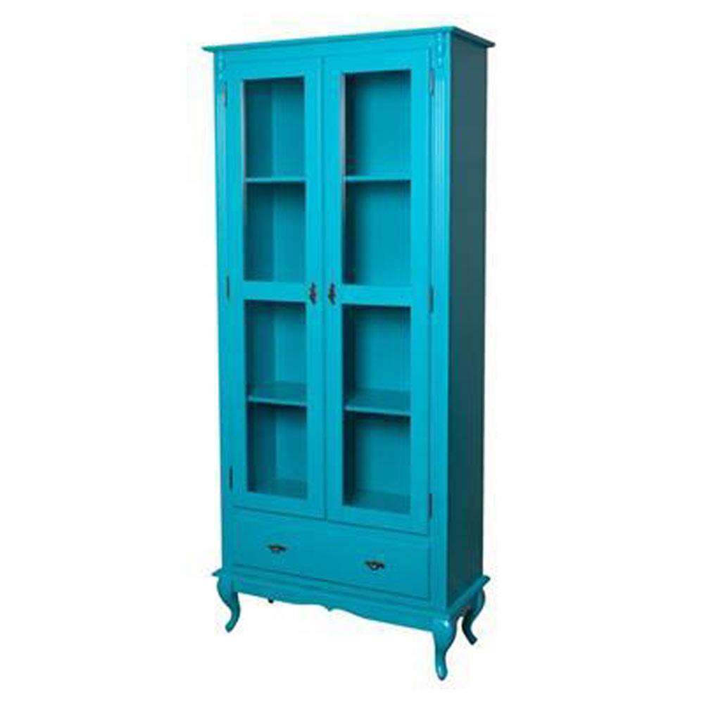 Cristaleira 205Cm 2 Portas 3 Prateleiras 1 Gaveta Mava Azul Fosco