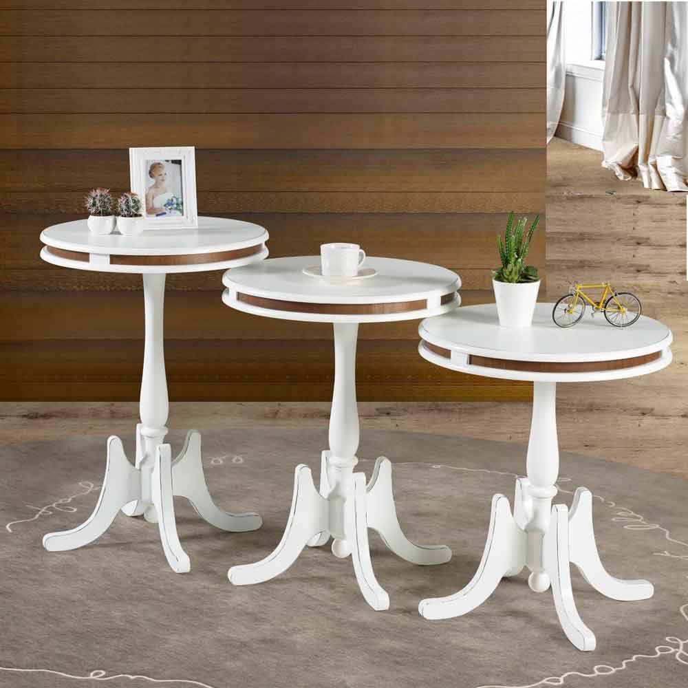 Mesa de Apoio Manchester Baixa Tampo Madeira Maciça Branco Provençal