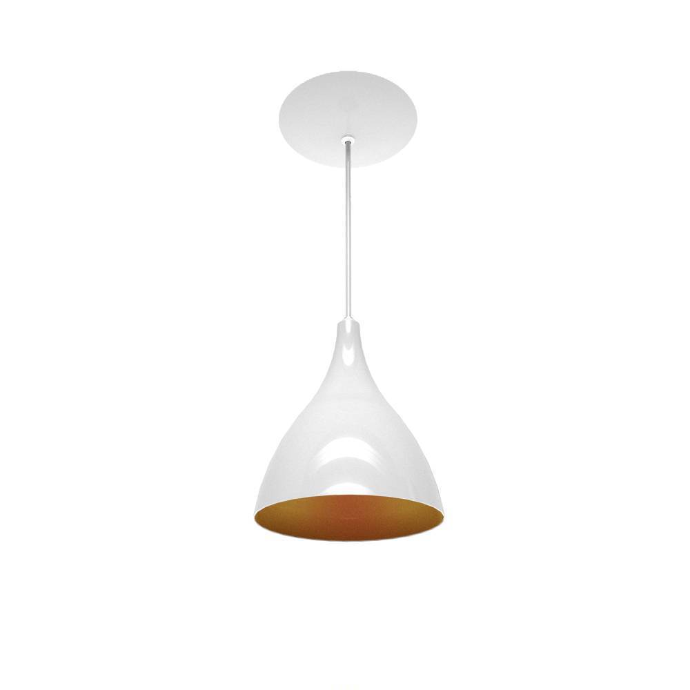 Lustre Luminária Pendente Leggero Metal Alumínio Branco e Dourado