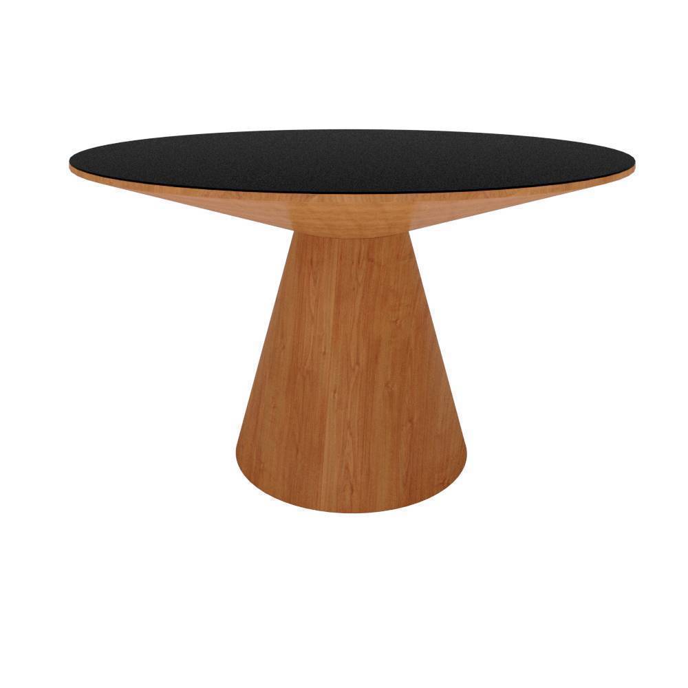 Mesa de Jantar 160 Cm Cone Cor Amêndoa Redonda Vidro Preto