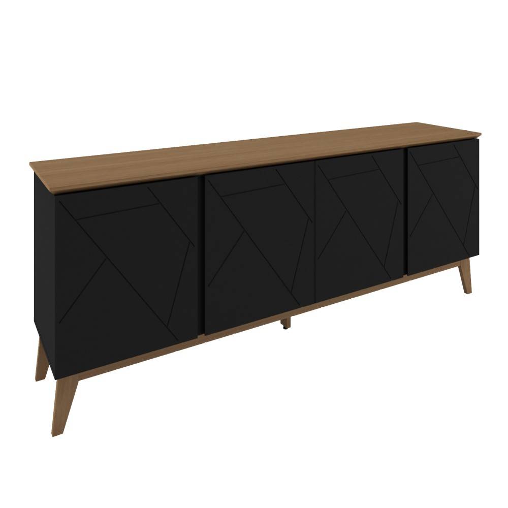 Balcão Buffet Osíris 200 Cm 4 Pts Preto Fosco com Natural