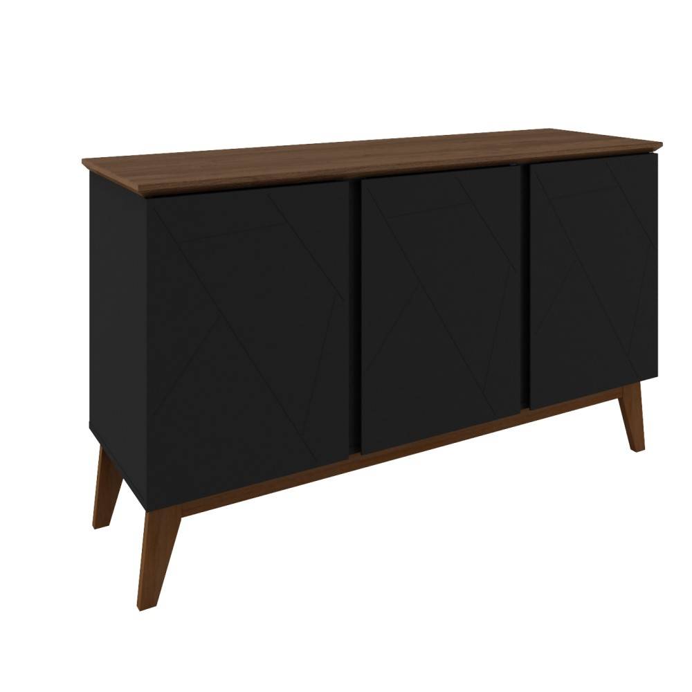 Balcão Buffet Osíris 135 Cm 3 Pts Preto Fosco com Avelâ