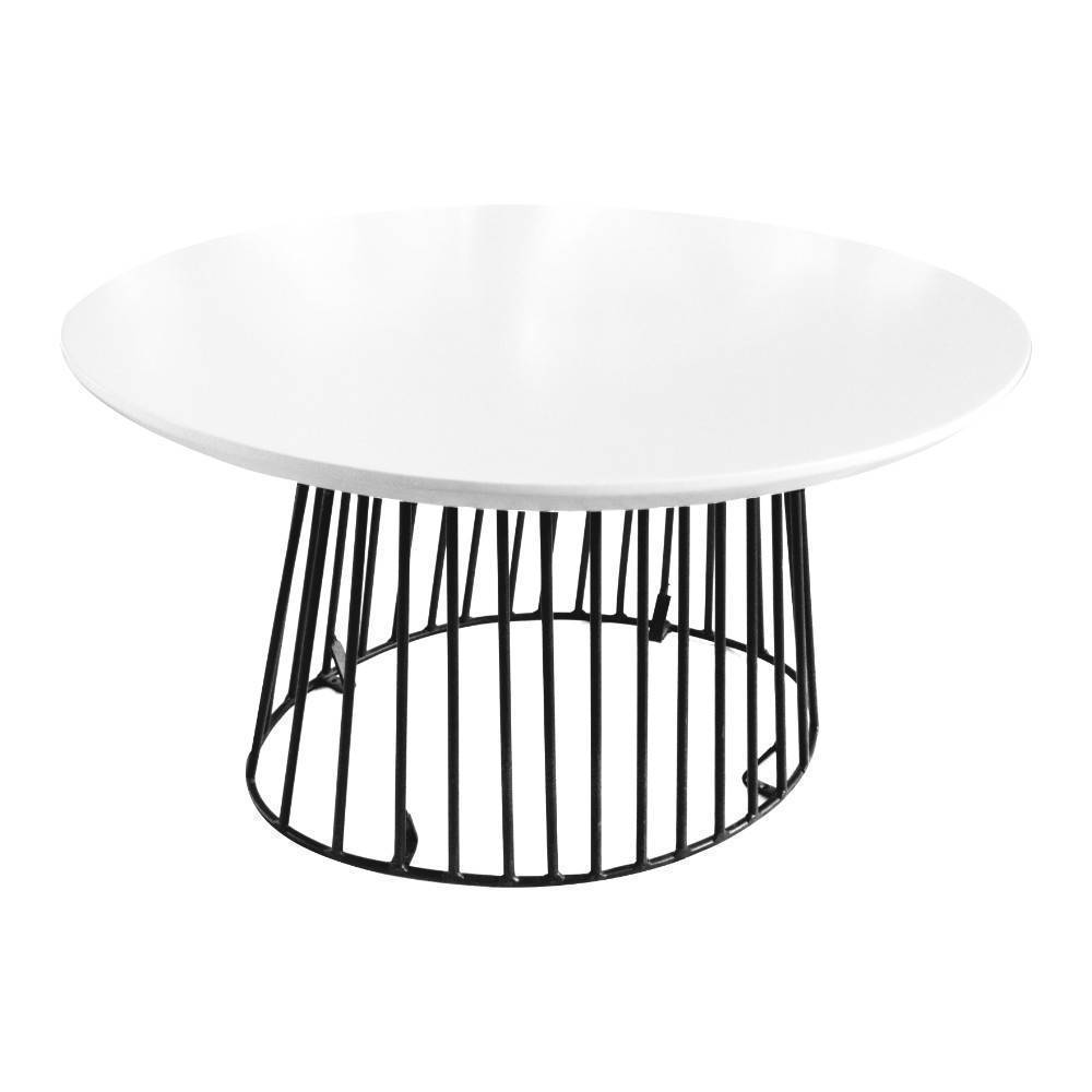 Mesa de Centro La Arthur Oval Base Metal Preto Tampo Branco