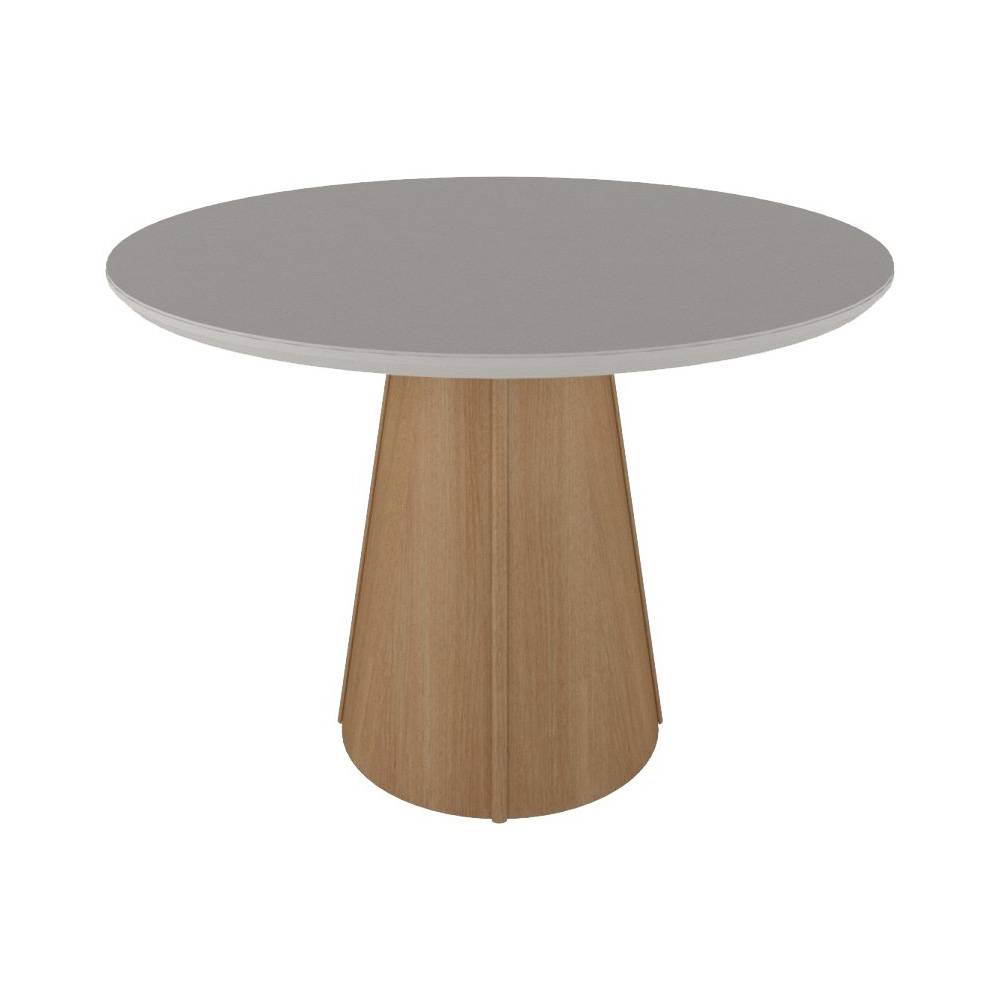 Mesa de Jantar Santos Redonda 120Cm Natural Tampo de Vidro Off White