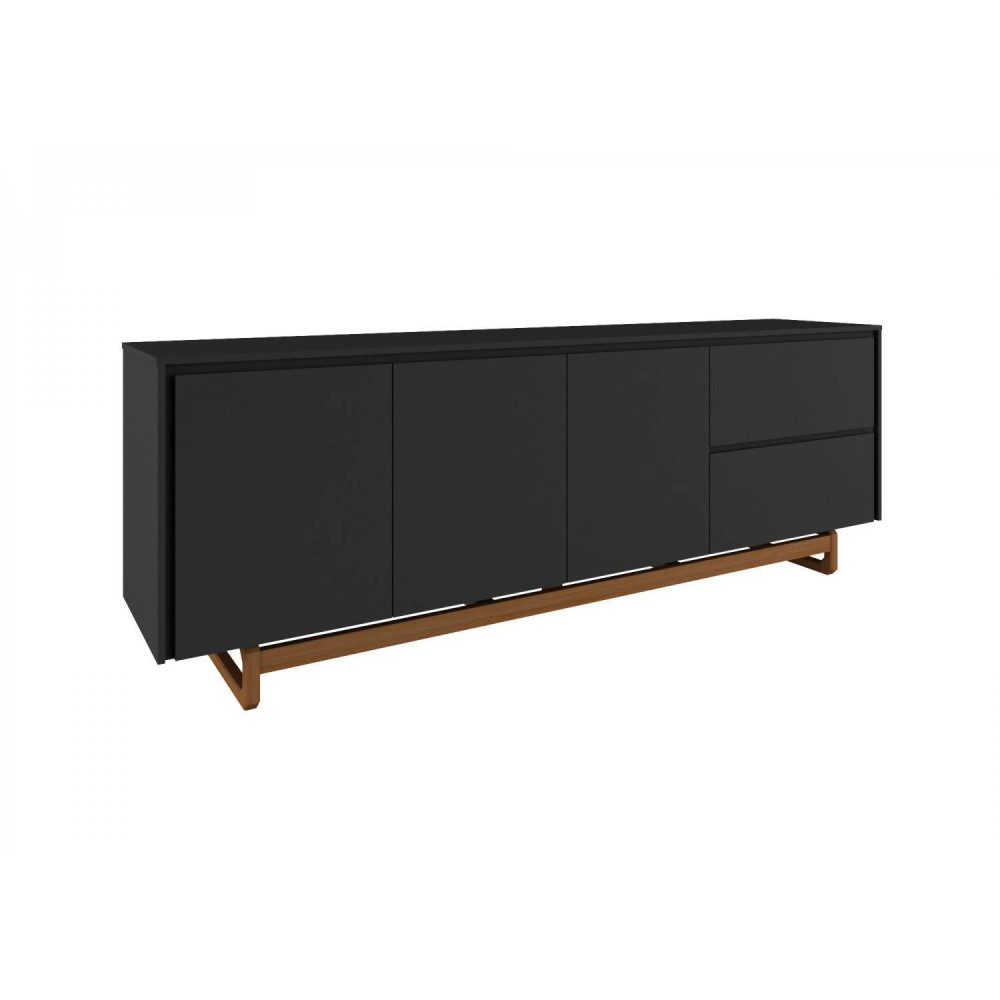 Balcão Buffet Gravataí 220 Cm 3 Pts 2 Gavetas Preto com Amêndoa