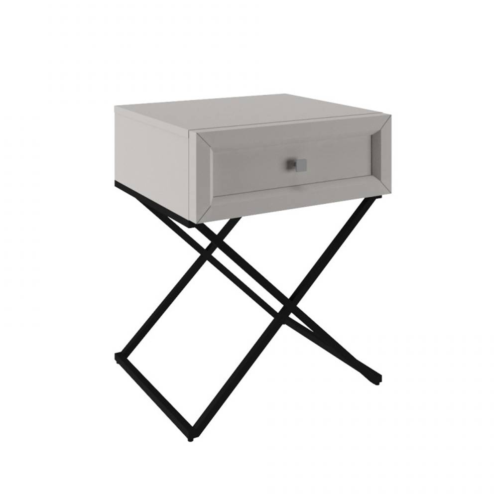 Mesa de Cabeceira Cotia 45Cm Baixa 1 Gaveta Off White com Preto