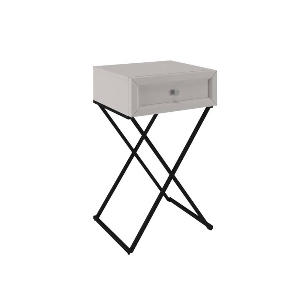 Mesa de Cabeceira Cotia 45Cm Alta 1 Gaveta Off White com Preto