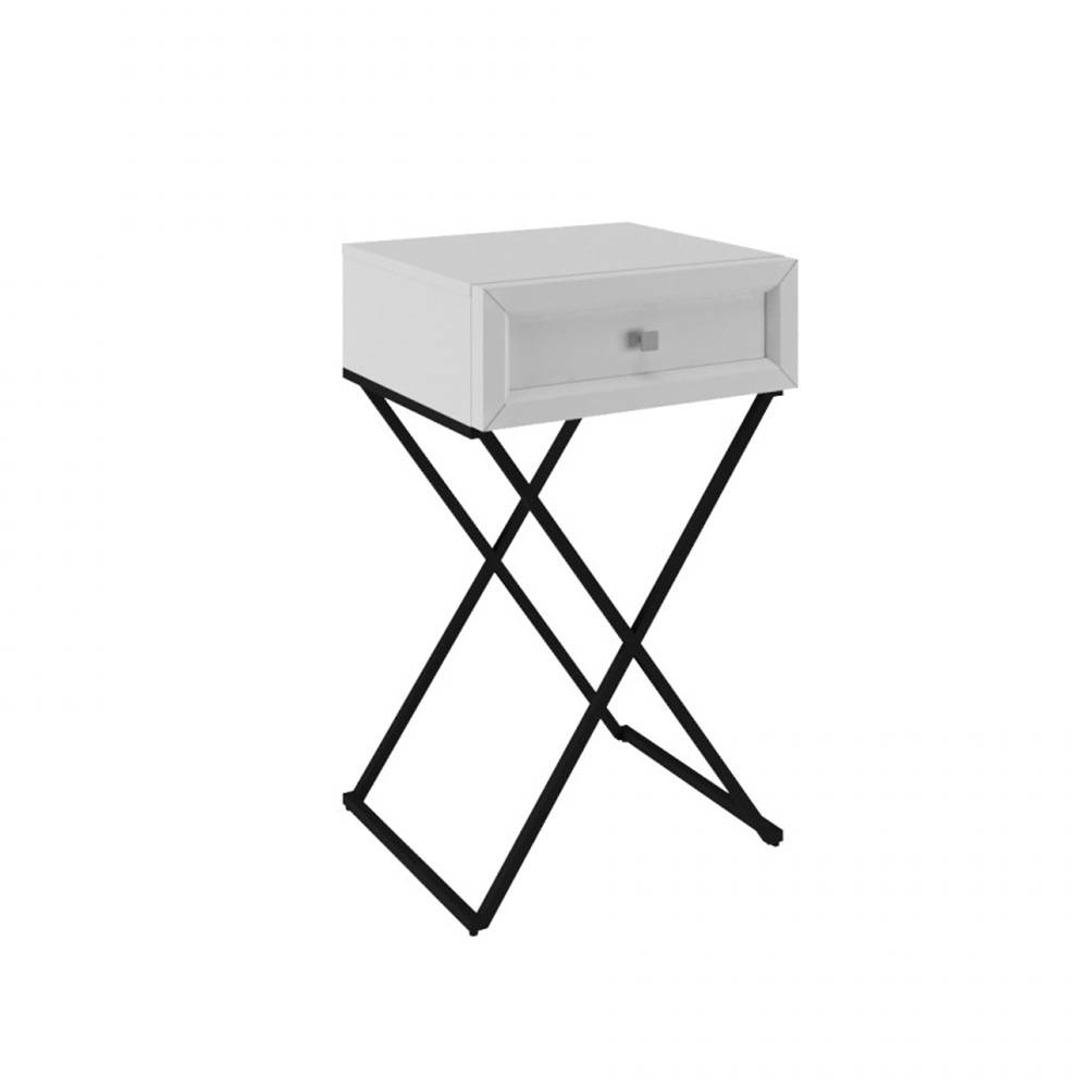 Mesa de Cabeceira Cotia 45Cm Alta 1 Gaveta Branco com Preto