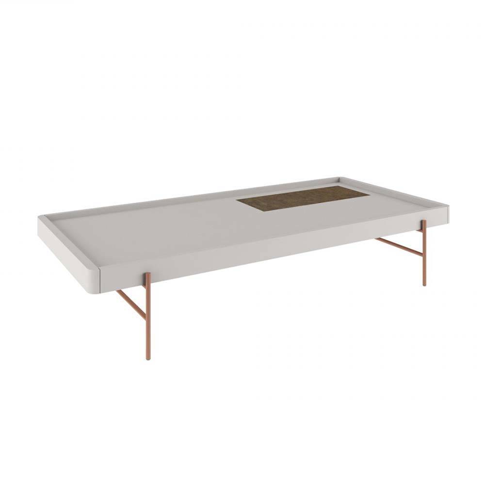 Mesa de Centro Retangular Maior 130 Cm Off White com Dourado