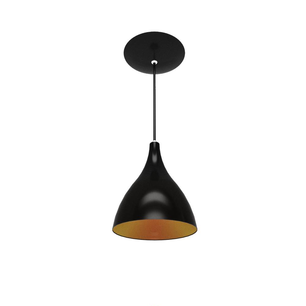 Lustre Luminária Pendente Leggero Metal Alumínio Preto com Dourado