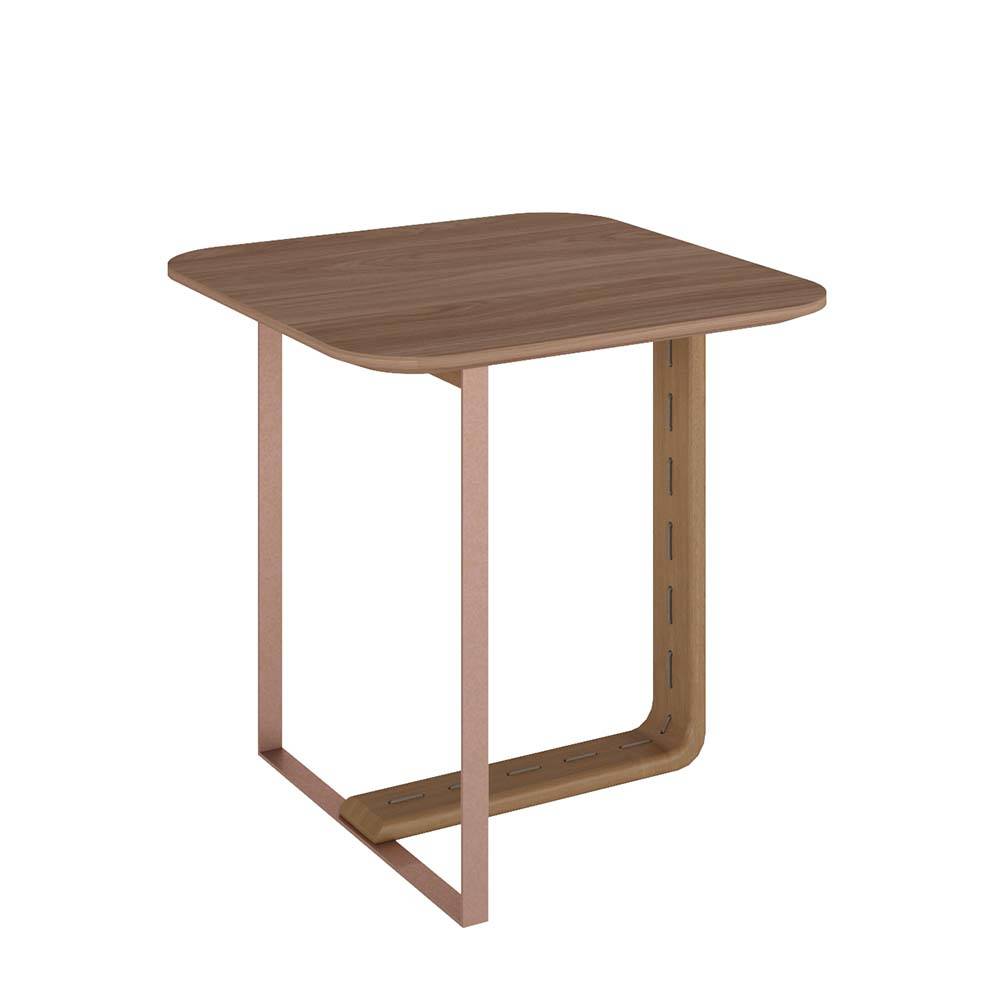 Mesa de Canto Castanhal Quadrada 60Cm Natural com Metal Dourado