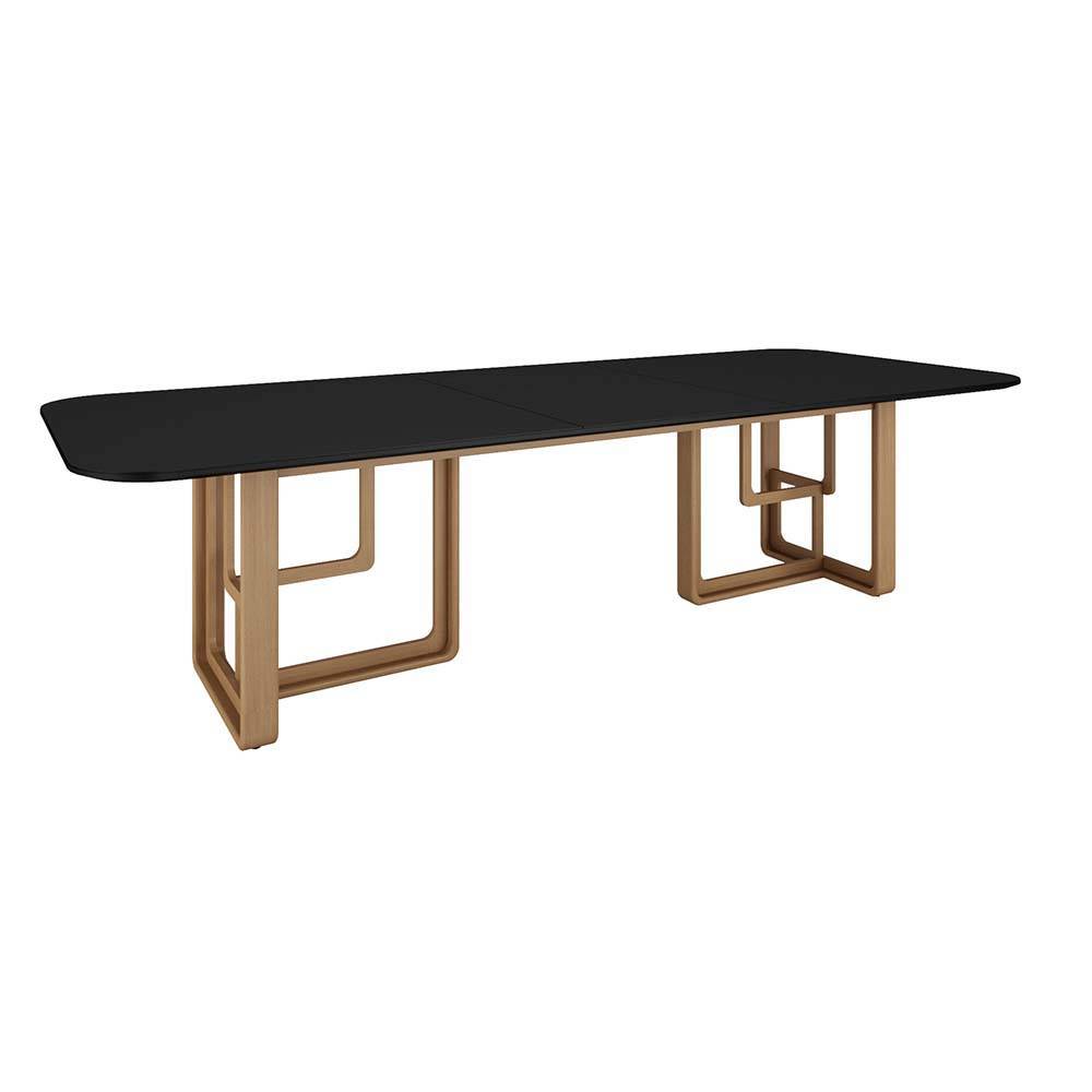 Mesa de Jantar de Madeira Maciça 300 X 120Cm Natural com Preto