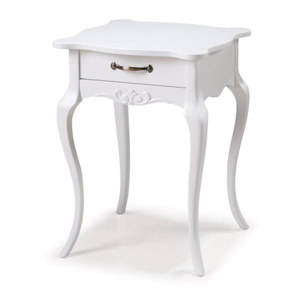 Mesa de Cabeceira Clássica de Madeira Cor Branco com 1 Gaveta