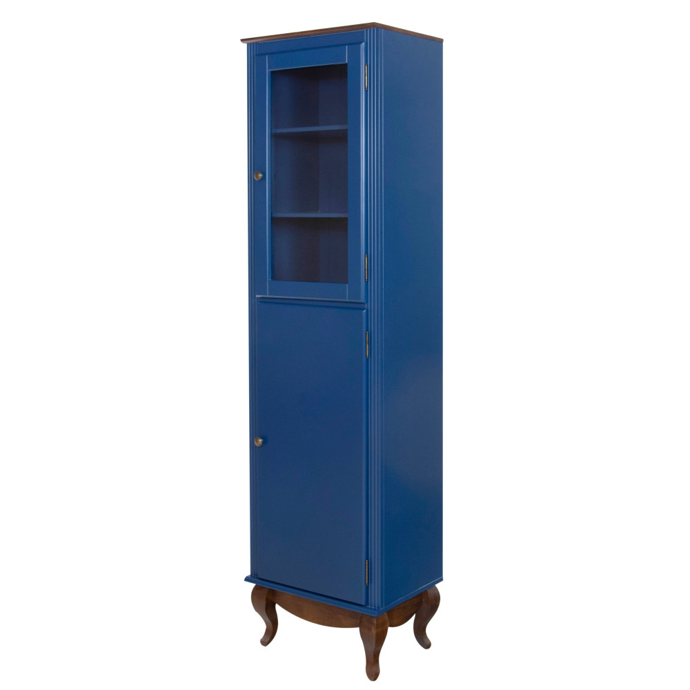 Paneleiro 204 Cm de Madeira com 2 Portas Na Cor Azul e Pinhão