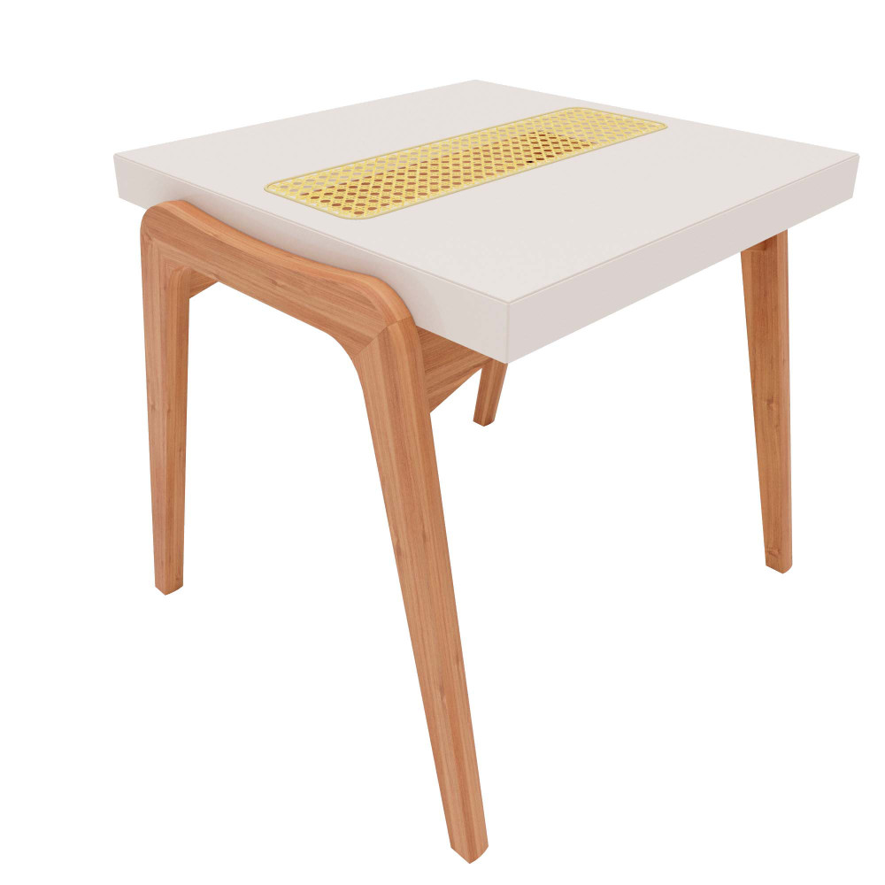 Mesa de Canto Suíça de Madeira Cor Off White com Amêndoa