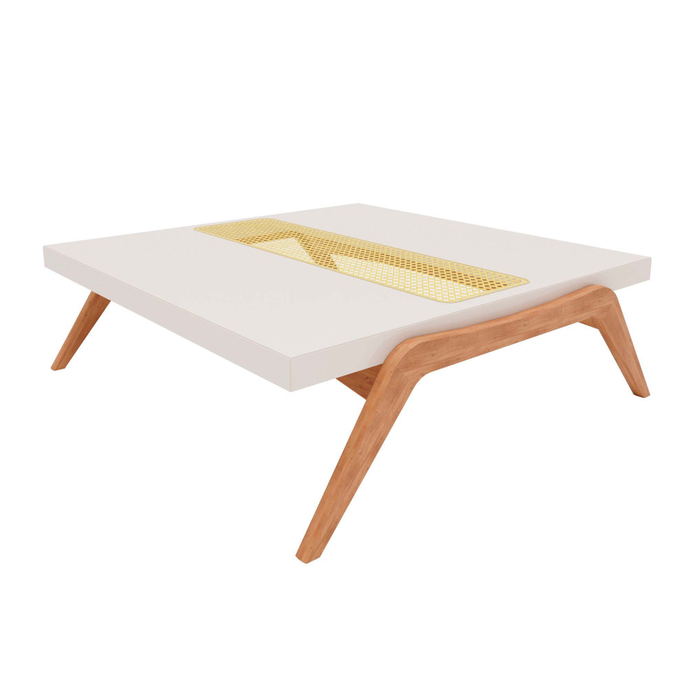 Mesa de Centro Suíça Quadrada Madeira Cor Off White com Amêndoa