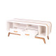 Rack Moderno de Madeira 2 Gavetas Cor Branco com Tiras de Couro