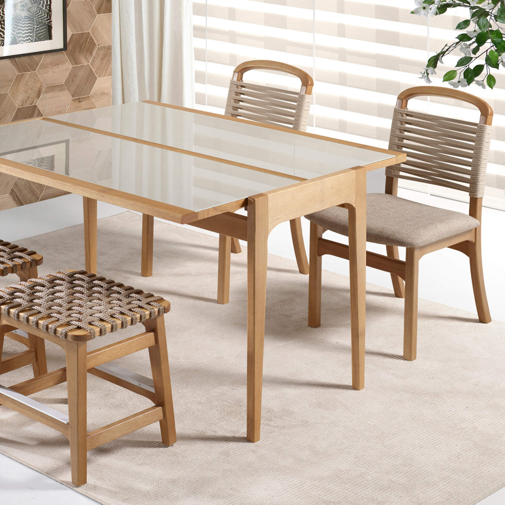 Conjunto Mesa Aparador 2 Cadeiras e 2 Banquetas Cor Amêndoa