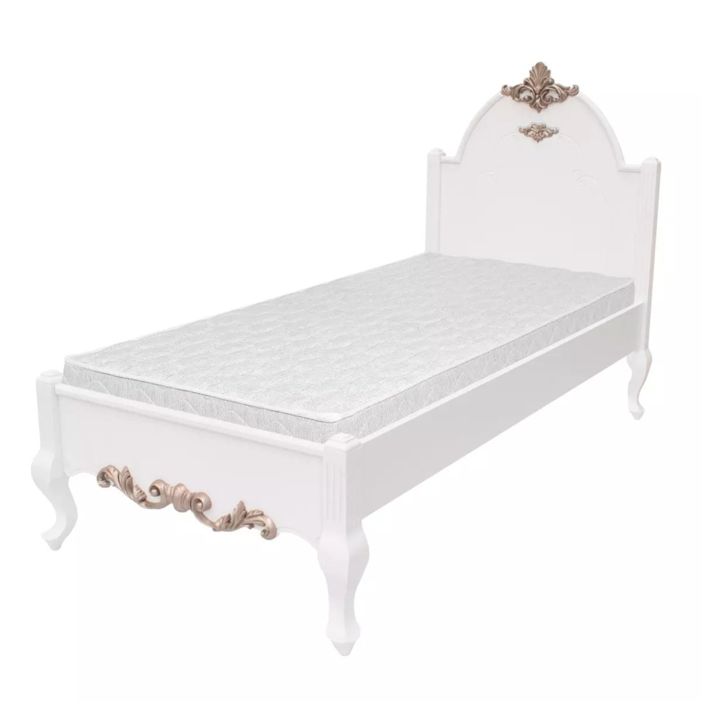 Cama Solteiro de Madeira Maciça Cor Branco com Fendi Lumiére