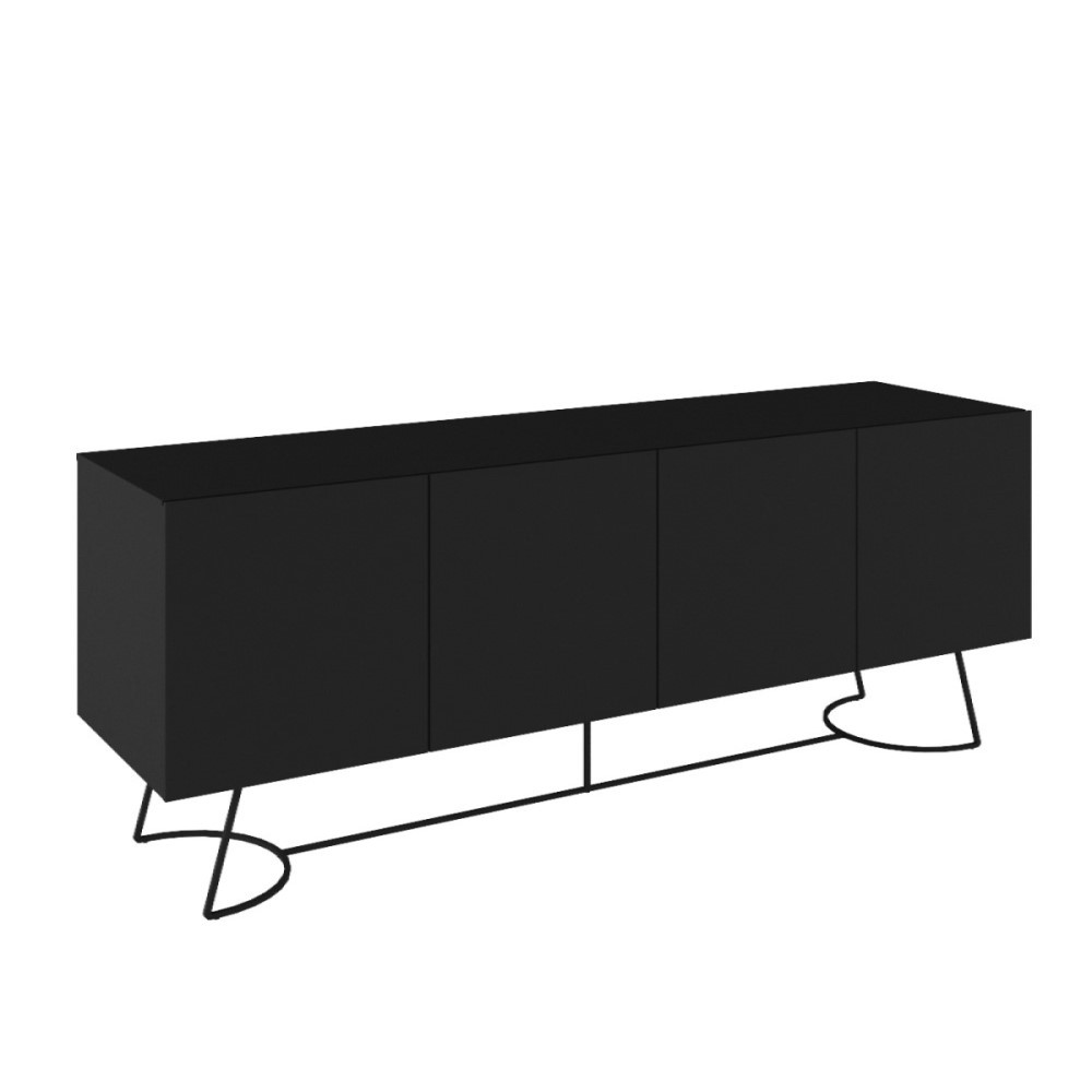 Balcão Buffet Linhares Cor Preto com Base Metal Cor Preto 220 Cm