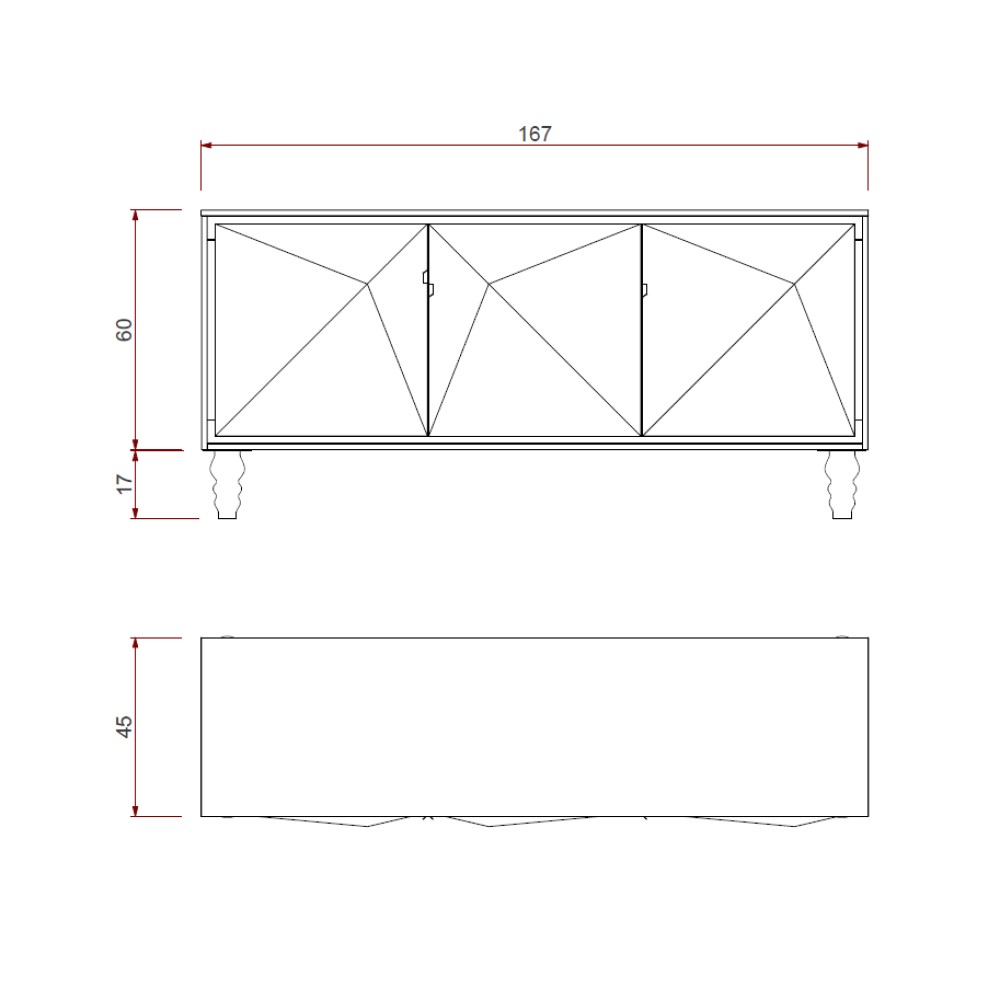 Balcão Buffet 167 Cm 3 Portas Laca Preto com Portas Geométricas