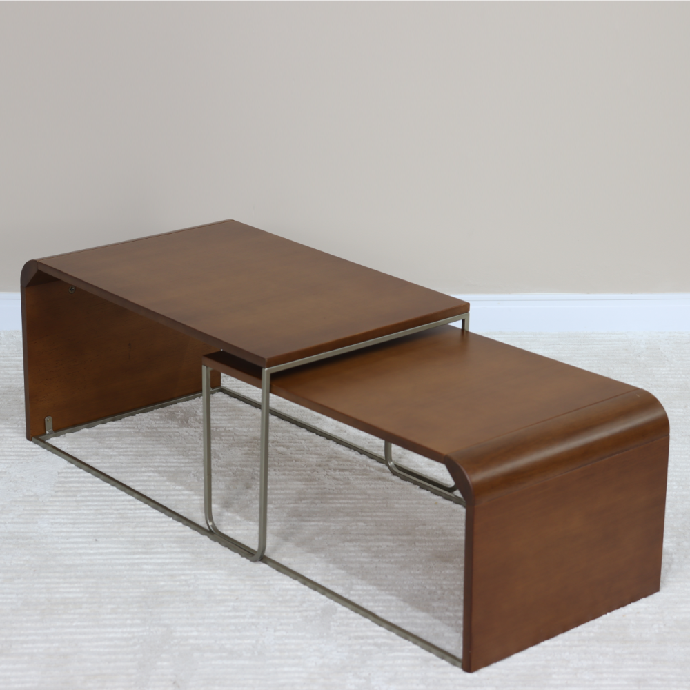 Conjunto Mesa Centro Capri Alta e Baixa Madeira Cor Cappuccino